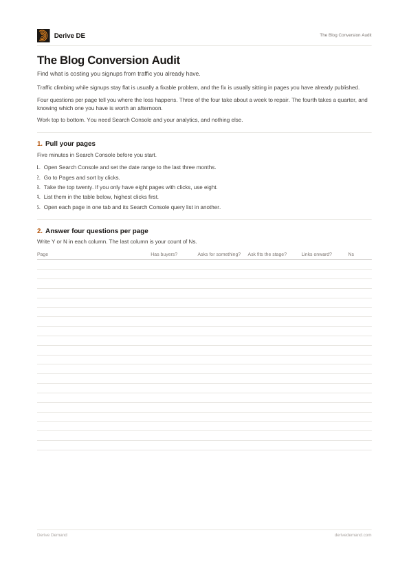 First page of The Blog Conversion Audit