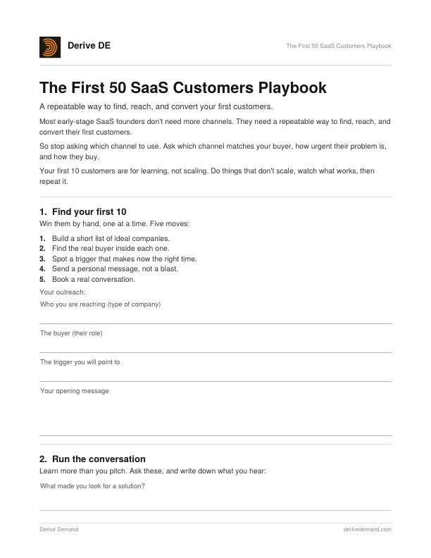 First page of The First 50 SaaS Customers Playbook