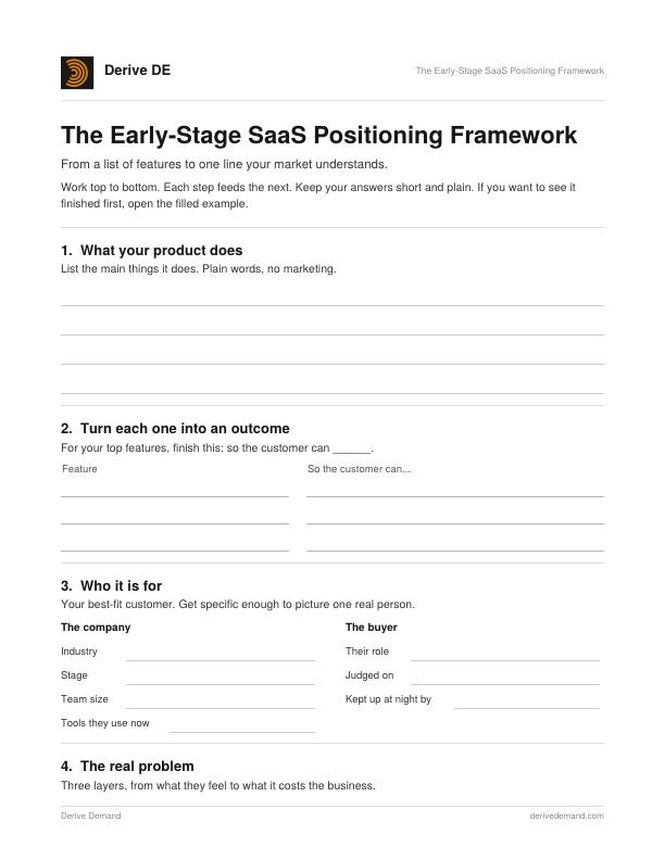 First page of The Early-Stage SaaS Positioning Framework